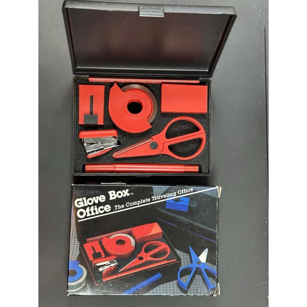 VTG 1986 Chromatics Glove Box Office Scissors Tape‎ Highlighter Eraser Box Ruler